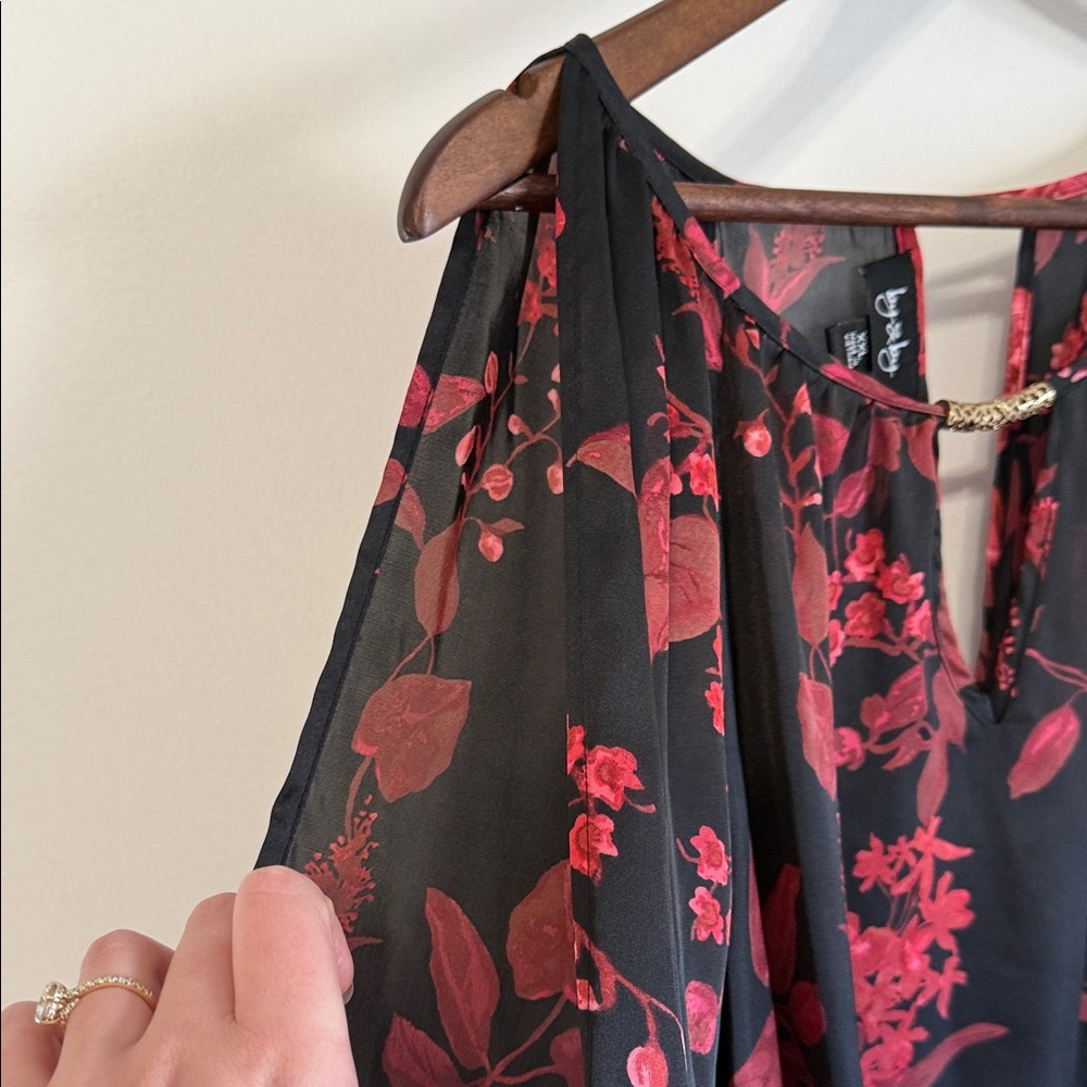 by & by Black and Red Floral Blouse with gold hardware - Picture 4 of 10